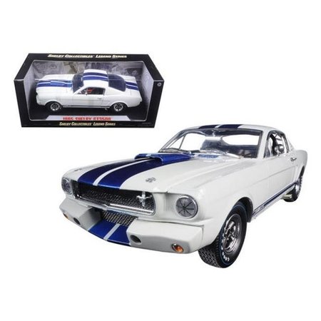 SHELBY COLLECTIBLES Shelby Collectibles SC168-1 1966 Ford Shelby Mustang GT 350R White & Blue Stripes with Printed Carroll Shelby Signature on the roof 1-18 SC168-1